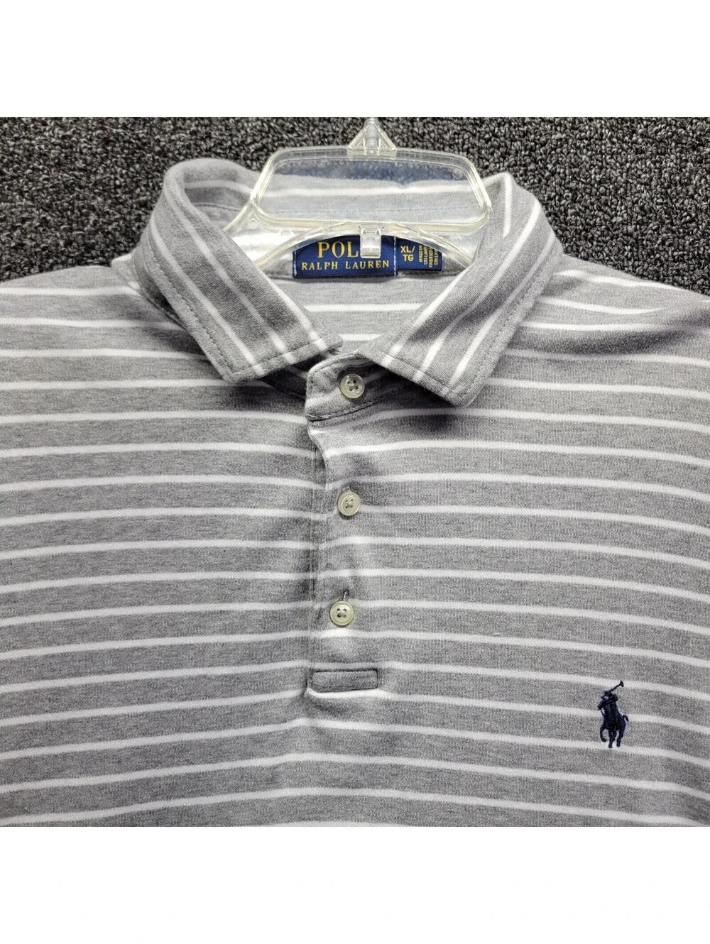 Polo Ralph Lauren Polo Shirt Mens Sz XL Gray Striped Pima Soft Touch Cotton Golf